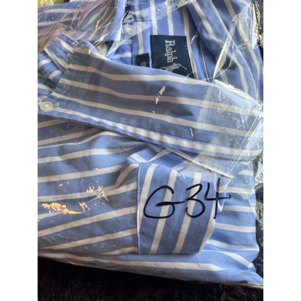 Ralph Lauren Shirt Men's L 16.6 Blue Striped Long Sleeve Button Pink Pony - Picture 12 of 12